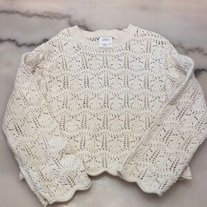 Zara Women's Cream Lace Knit Sweater